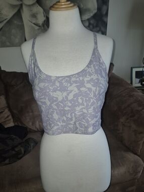 Lavender Floral Print Cropped Tank Top/Sports Bra